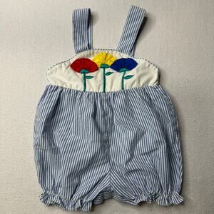 Tiny Tots‎ Vintage 12 Month Blue White Floral Bubble Romper Outfit